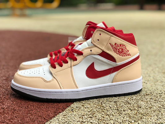 Air Jordan 1 Mid Light Curry Cardinal
